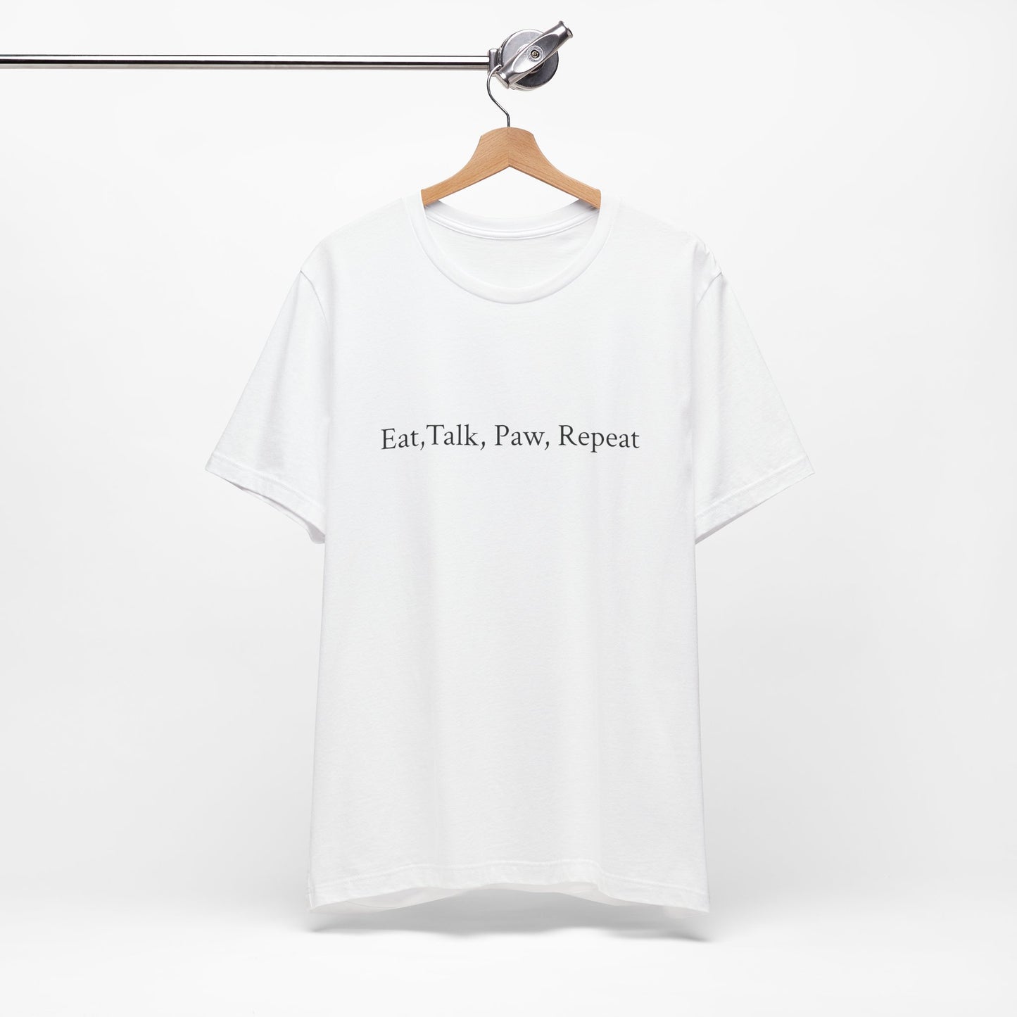 UK. Unisex Jersey Tee - "Eat, Talk, Paw, Repeat"